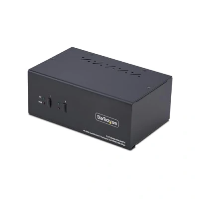 Image de StarTech.com 2 Port Dual Monitor DisplayPort en HDMI KVM Switch, 4K 60Hz Commutateur écran clavier souris/audio/USB x / audio USB 1 utilisateur local de bureau Conformité TAA