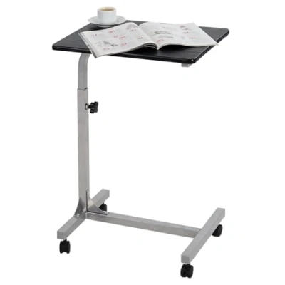 Afbeelding van MEUBLE COSY Bedtafel voor laptop, in hoogte verstelbaar, 4 vergrendelbare wielen, houder van hout, bureau, pc, metaal, zwart 2, 48 x 37 79 cm