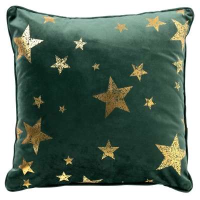 Afbeelding van STARS Kussenhoes 45x45 cm velvet met gouden sterren Mountain View donkergroen
