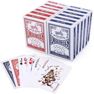 Afbeelding van LotFancy 12 decks kaartspellen 54 standaard index poker speelkaarten 6 blauwe en rode, gladde kartonnen speelkaarten, perfect voor party gunsten spellen (6,3 * 8,8 cm)