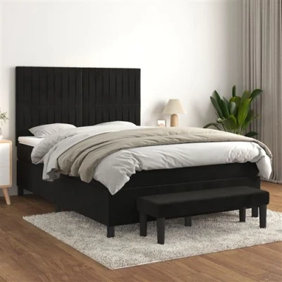 Afbeelding van vidaXL Boxspring met matras fluweel zwart 140x190 cm