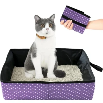 Afbeelding van Draagbare opvouwbare kattenbak voor op reis, waterdicht, gemakkelijk schoon te maken, handig huisdieren, reizen, kamperen, thuisgebruik, paars, 48 x 39 14 cm