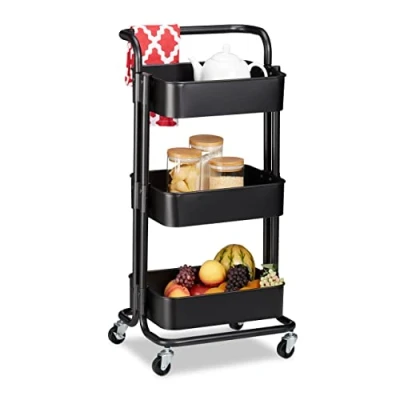 Afbeelding van Relaxdays keukentrolley metaal opbergtrolley 3 etages serveerwagen keuken zwart
