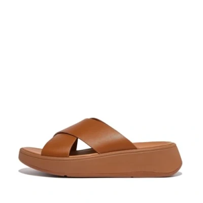 Afbeelding van Fitflop Flatform Cross Slides Muiltjes met hak, Dames, Maat: 43, Light tan Leer