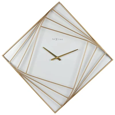 Afbeelding van Nextime Ne 3268 Turning Square Wandklok Groot 85 Cm Goud/Wit/Metaal