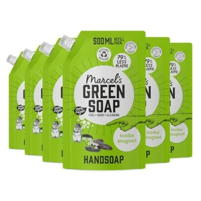 Afbeelding van 6x Marcel&#039;s Green Soap Handzeep Tonka &amp; Muguet Navul Stazak 500 ml