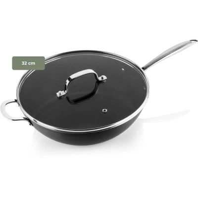 Afbeelding van ISENVI Victoria Forged keramische wokpan met deksel 32CM RVS greep