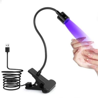 Afbeelding van AiQInu UV led gelnagellamp, 3 W, draaibaar, met USB en veiligheidsclip voor gelnagellak, salon, doe het zelf (zwart)