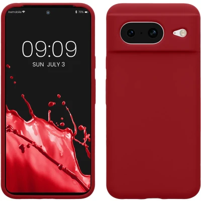 Afbeelding van kwmobile telefoonhoesje geschikt voor Google Pixel 8 Hoesje met siliconen coating Smartphone case in rabarber rood