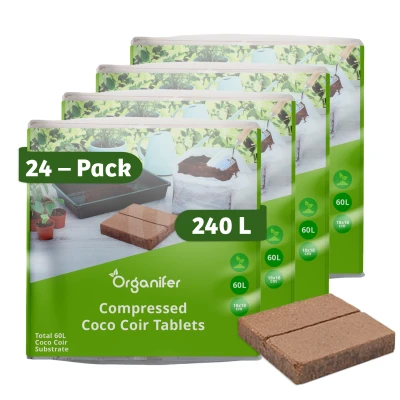 Afbeelding van Coco Coir Kokossubstraat Tabletten 24 Pack Van 10L Zakken, Totaal 240L Gecomprimeerde Kokosvezel Tablet/Water 1:3 Ondersteunt Een Optimale Ph 6.4 Versnelt Waterabsorptie Herbruikbaar En Duurzaam Biologisch Afbreekbaar Organifer