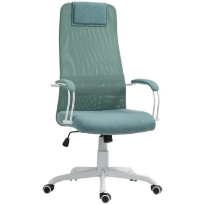 Afbeelding van HOMCOM Ergonomische bureaustoel, schommelfunctie, verstelbare zithoogte, draaibare wielen en zitting, ademende stof in linneneffect, belasting 120 kg, groen