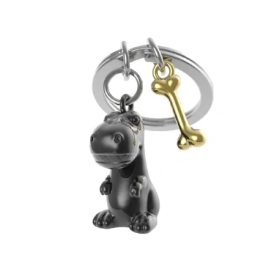 Afbeelding van Metalmorphose sleutelhanger Dino met bot rainbow Zwart / Metaal