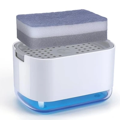 Afbeelding van Alyvisun Vloeibare afwasmiddeldispenser, zeepdispenser voor keuken, 2 in 1, zeepdispenser, 300 ml, vloeistofdispenser, sponshouder en spons gootsteen, badkamer