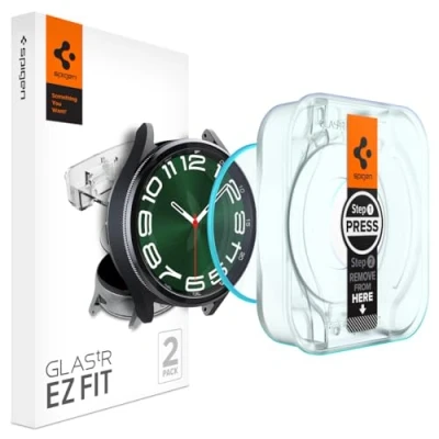 Afbeelding van Spigen Glass Protector Geschikt Voor Samsung Watch6 47mm Met Montage Frame Op Maat Gemaakt Optimale protectie tegen krassen en vlekken 2 pack