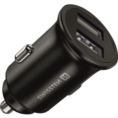 Afbeelding van Swissten Mini Autolader 2 USB poorten 24W Zwart