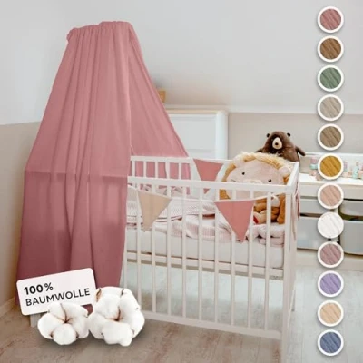 Afbeelding van lilimaus babybedhemel [roze] van 100% katoen, handgemaakt, bedhemel voor meisjes en jongens, hemelgordijnen als decoratie kinderkamer