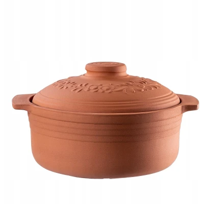 Afbeelding van KADAX Keramische braadpan met deksel voor magnetron en oven, stoomkoker van natuurlijke materialen, ovenschaal vetvrij koken, (rond, 4 liter)