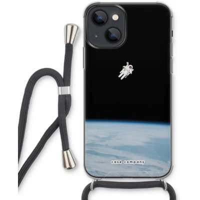 Afbeelding van Case Company® hoesje met Koord geschikt voor iPhone 13 mini Alone in Space Telefoonhoesje Zwart Extra Bescherming aan alle Kanten en Over de Schermrand