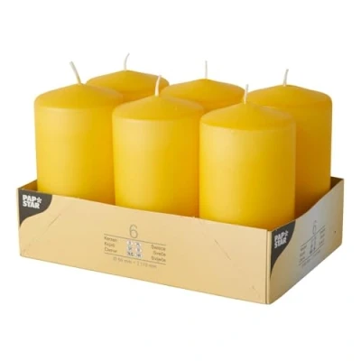 Afbeelding van Conpax candles Stompkaarsen/zuilkaarsen set van 6x geel D6 x H12 cm 24 branduren