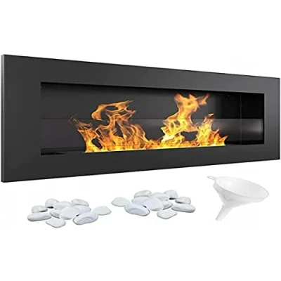 Afbeelding van KRATKI Delta Slim Bio Ethanol + kiezelstenen trechter voor wandmontage of hoekinbouw, met beglazing l biologische container 0,4 l, TÜV getest, staal, 40 x 90 cm, zwart