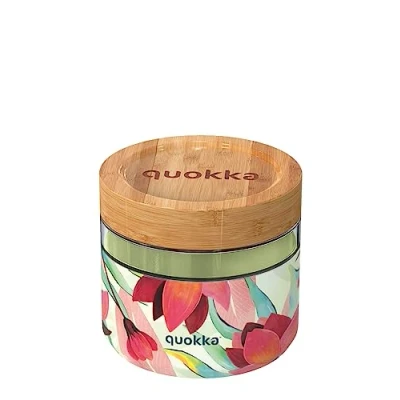 Afbeelding van Quokka Deli Spring luchtdichte glazen container met bamboedeksel en siliconen hoes, 820 ml