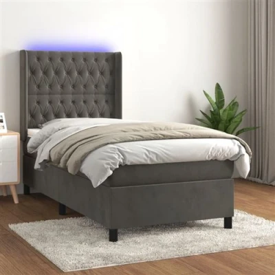 Afbeelding van vidaXL Boxspring met matras en LED fluweel donkergrijs 90x190 cm