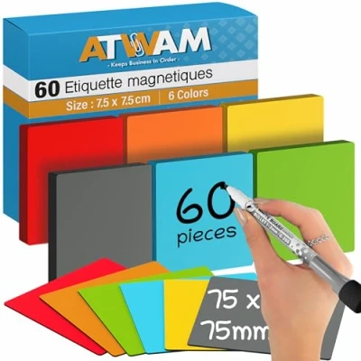 Afbeelding van ATWAM Scrum Magneten Whiteboard magneet 60 stuks Herschrijfbare Post It Notes Kanban 7,5 cm Breed x Lang 6 Kleuren