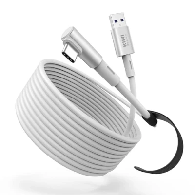 Afbeelding van KIWI design 6 m Link kabel compatibel met Meta Quest 3S/Quest 3, 2/Pro/Pico 4 PC Steam VR accessoires, supersnelle USB 3.0 verbindingskabel 5 Gbps (wit)