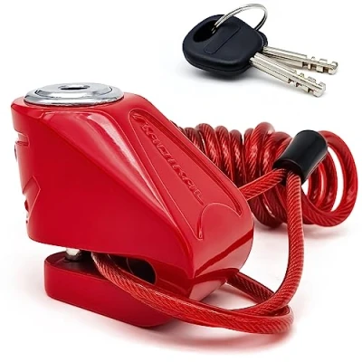 Afbeelding van RADIKAL RK534R Motorslot universele schijf, compact, eenvoudige vergrendeling zonder sleutel ø6 mm, anti picking, herinneringskabel, diefstalbeveiliging, klem schijfrem wiel motorfiets scooter