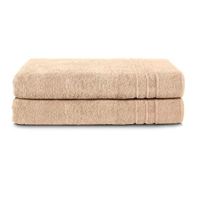 Image de Komfortec Lot de 2 serviettes sauna 80 x 200 cm en 100% coton XXL Douces Grandes éponge Séchage rapide Sable/beige