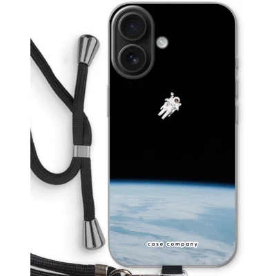 Afbeelding van Case Company® hoesje met Koord geschikt voor iPhone 16 Alone in Space Telefoonhoesje Zwart Bescherming aan alle Kanten en Over de Schermrand