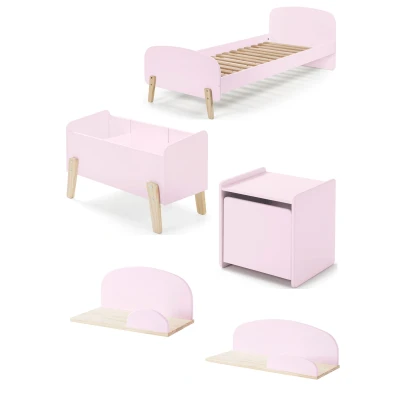 Afbeelding van LUCEVI Kiddy bed + Nachtkastje Hangplankjes Speelkoffer Roze 90x200 cm