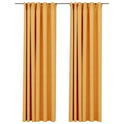 Afbeelding van vidaXL Verduisteringsgordijnen in linnenlook en haken, 2 stuks, geel, 140 x 225 cm