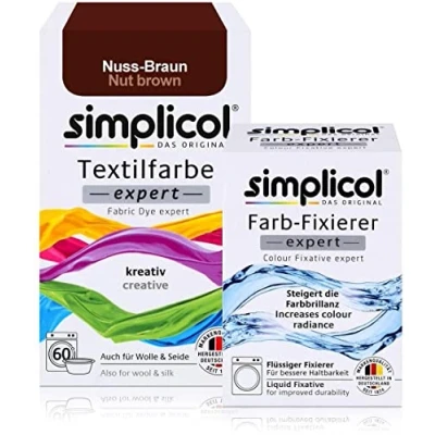Afbeelding van simplicol textielverf expert nootbruin + fixeermiddel: textiel, wol, zijde bruin verven, set 1x150g en 1x90ml