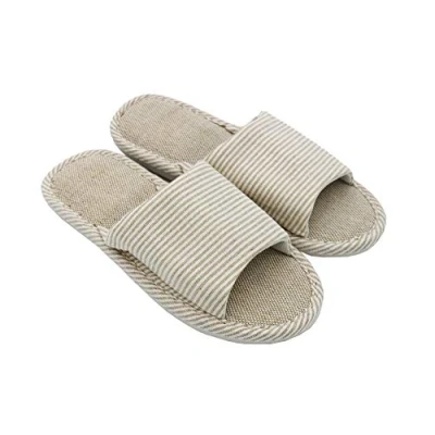 Afbeelding van AioTio Casual pantoffels van katoen en linnen voor dames heren, zacht, open teen, comfortabel, ademend, antislip, binnen buiten, Beige