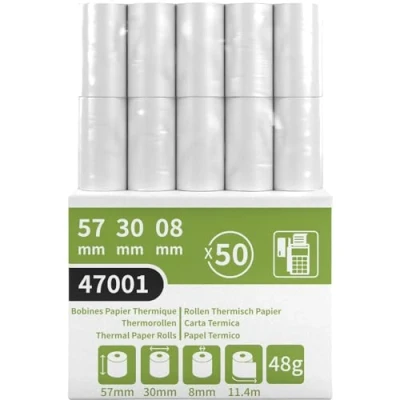 Afbeelding van ACROPAQ 50 x Pinrollen 57 30 mm, 11 m, BPA vrij, Kassarollen voor mobiele betaalterminal Bancontact rollen, Thermische rollen