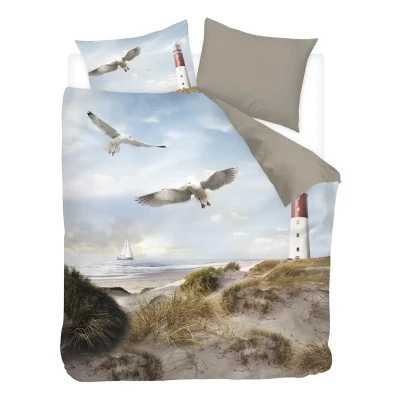 Afbeelding van Snoozing Lighthouse Flanel Dekbedovertrek Tweepersoons 200x200/220 cm + 2 kussenslopen 60x70 Taupe