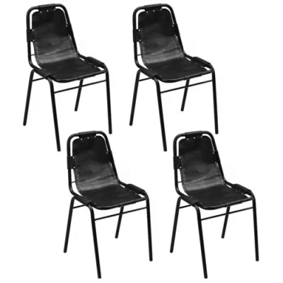 Afbeelding van vidaXL Eetkamerstoelen 4 st echt leer zwart