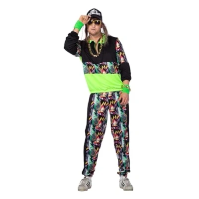 Afbeelding van Wilbers &amp; Jaren 80 90 Kostuum Retro Electric House Trainingspak groen,zwart XL Carnavalskleding Verkleedkleding