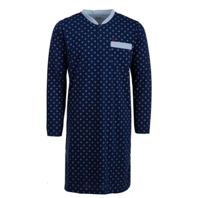 Afbeelding van Henry Terre Heren nachthemd, lange mouwen, kompas, borstzak, knoopsluiting, maat M 3XL, Navy Blauw