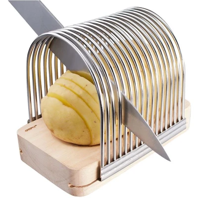 Afbeelding van Aardappel Snijhulp, 14 x 9.6 11 cm, RVS, Hout GEFU HASSEL