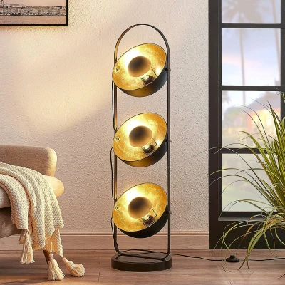 Afbeelding van Lindby vloerlamp 3 lichts metaal H: 120 cm E27 zwart, goud