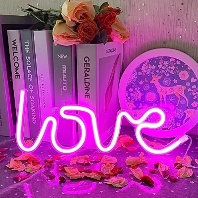 Afbeelding van led Love neonbord, led, roze, neonlicht, neon, liefde, decoratie, USB of batterij, voor meisjeskamer, Light Up Love, Valentijnsdag, bruiloft