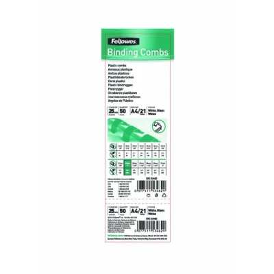Image de Pack de 50 Anneaux reliure Fellowes 25 mm en plastique Noir