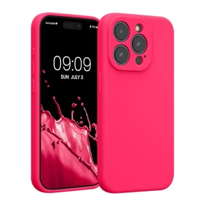 Afbeelding van kwmobile telefoonhoesje geschikt voor Apple iPhone 15 Pro TPU backcover met siliconen coating Smartphone case in neon roze
