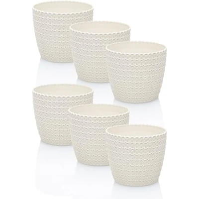 Afbeelding van Idea station RIBA Set van 6 bloempotten 11 cm crèmewit Onbreekbare kunststof voor verschillende planten en bloemen Matte plantenbakken binnen buiten