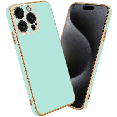 Afbeelding van Cadorabo Hoesje geschikt voor Apple iPhone 15 PRO in Glossy Mintgroen Goud Beschermhoes Case Cover van flexibel TPU silicone en met camerabescherming