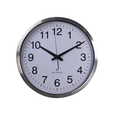 Afbeelding van Perel Wandklok, rond, analoog, 50 cm, radiogestuurde tijdsaanduiding (DCF), aluminium, zilver