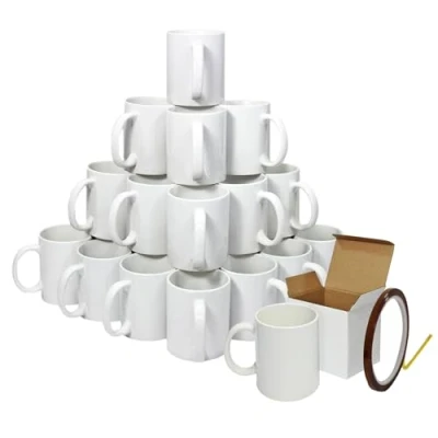 Afbeelding van Sublimatie Mokken 36st 11oz Wit Keramiek met Handvat AAA Klasse, Geschenkdozen en 22m x 0,5cm Hittebestendige Tape, Magnetron Vaatwasmachinebestendig voor Thee/Koffie