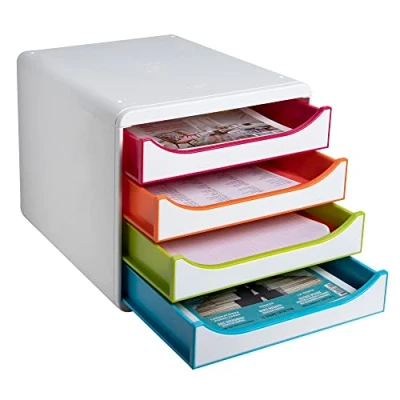 Afbeelding van Exacompta BIG BOX Black Office 4 laden voor A4+ formaat Buitenafmetingen: diepte 34,70 x breedte 27,80 hoogte 26,70 cm wit/harlekijn / wit